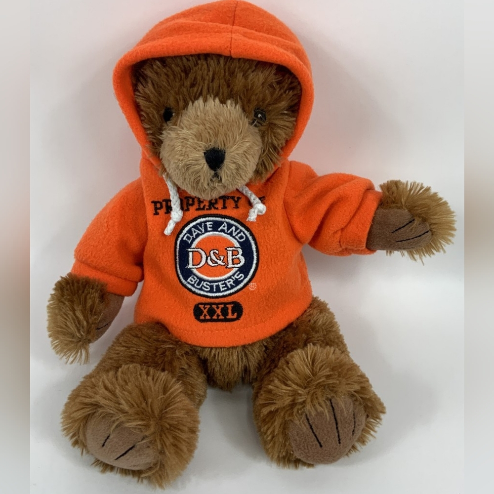 Dave And Buster's Orange and Brown Stuffed Teddy Bear with Hoodie